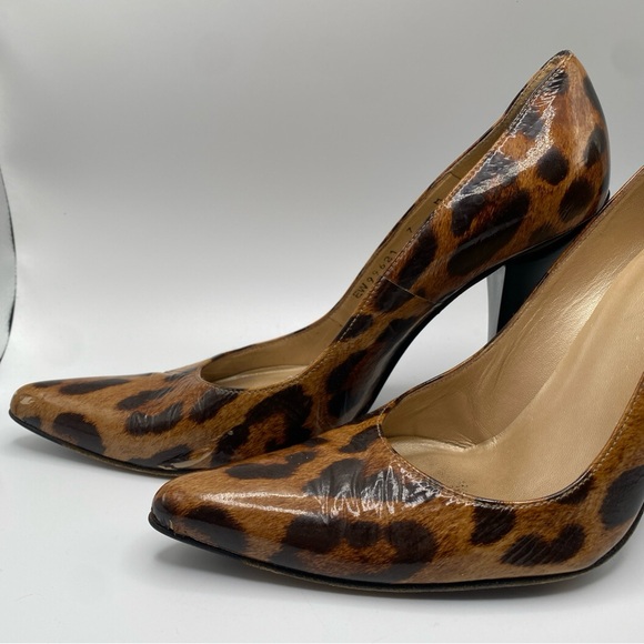 Stuart Weitzman Patent Leather Animal Print Platform Pump Stiletto Heel Size 7 M - Picture 4 of 12